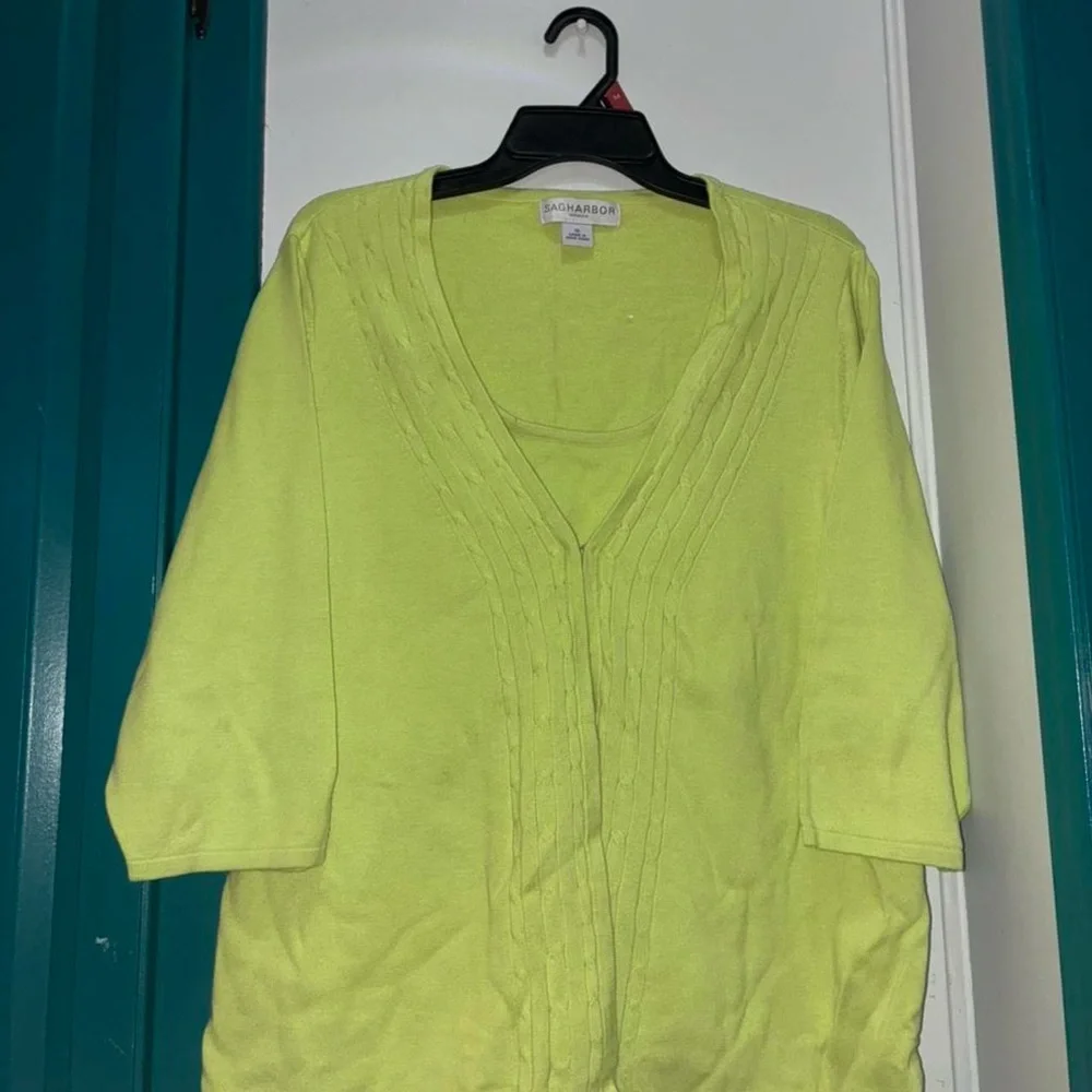 Sag Harbor Lime Green Scoop-Neck Cable Trim Sweater